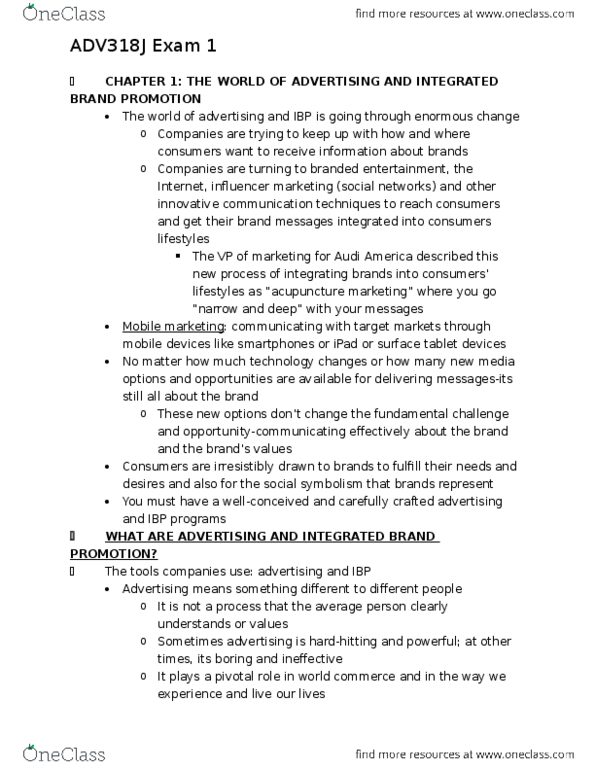 ADV 318J Chapter 1-4: Exam 1 Review thumbnail