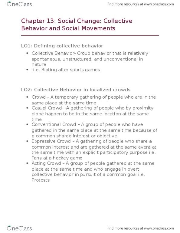 Sociology 1025A/B Chapter Notes - Chapter 13: Social Movement Organization, Social Movement Theory, Suggestibility thumbnail