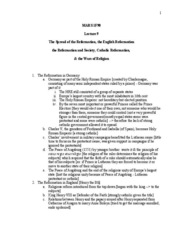 MARS 1F90 Lecture Notes - Cuius Regio, Eius Religio, Counter-Reformation, Spiritual Exercises Of Ignatius Of Loyola thumbnail