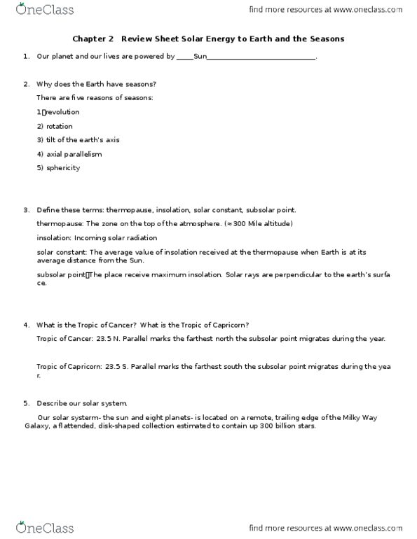 GEOG 101 Lecture Notes - Lecture 2: 23Rd Parallel North, Northern Hemisphere, Solar Wind thumbnail