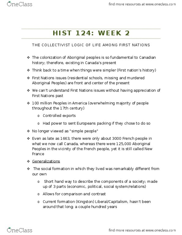 HIST 124 Lecture Notes - Lecture 2: Smallpox, Collective Ownership, Achieved Status thumbnail