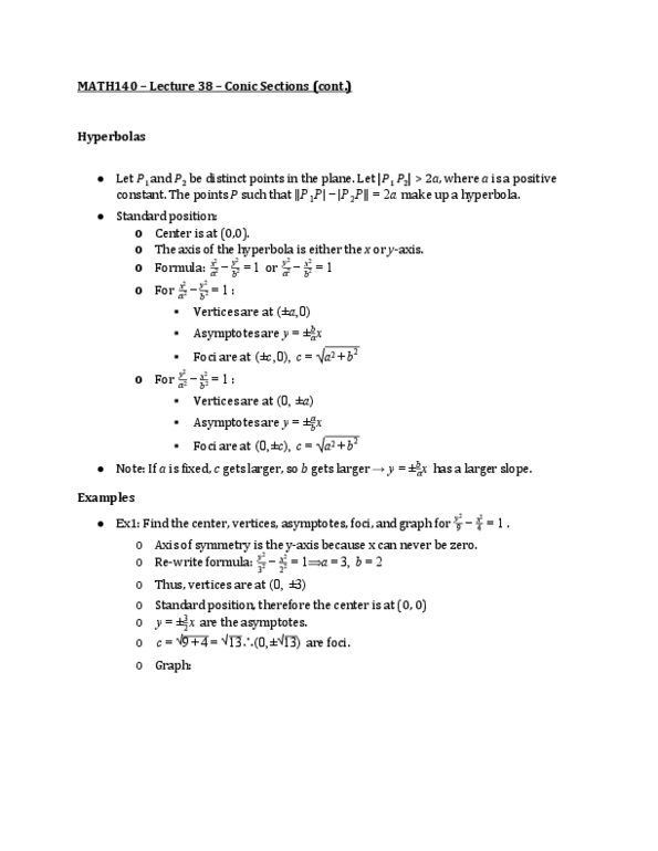 MATH 140 Lecture Notes - Lecture 38: Ellipse, Hyperbola thumbnail