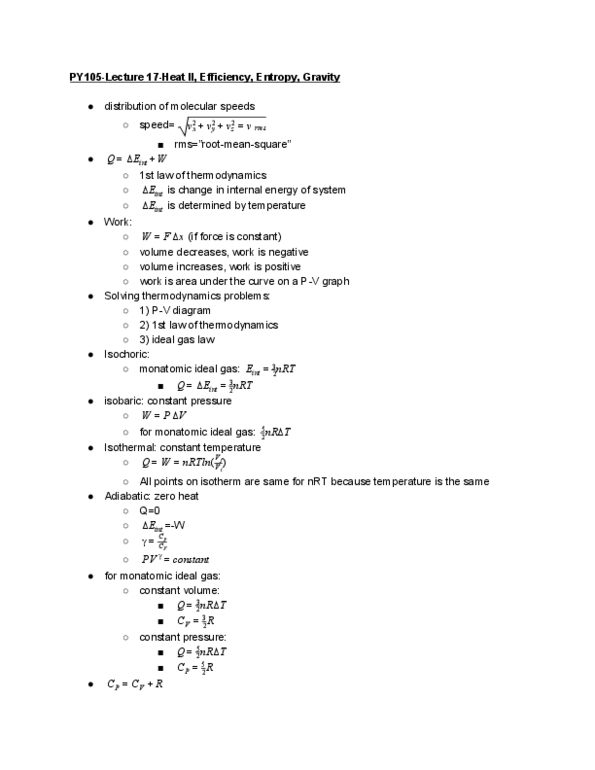 CAS PY 105 Lecture Notes - Lecture 17: Ideal Gas, Ideal Gas Law, Irreversible Process thumbnail