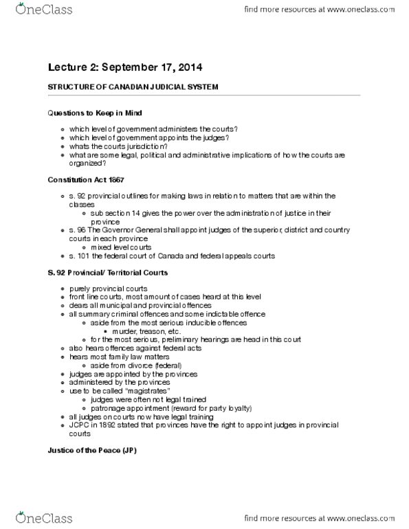 POLS 3130 Lecture Notes - Lecture 2: Triol, Inherent Jurisdiction, Civi-Dt thumbnail