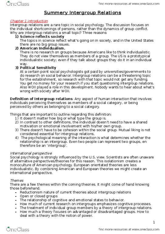 PSYC 331 Chapter 1-10: Summery Intergroup Relations thumbnail