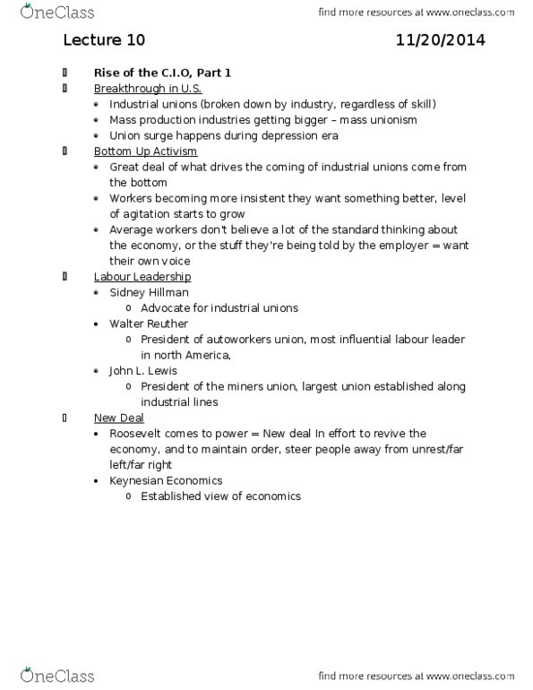 LABRST 1A03 Lecture Notes - Lecture 10: National Labor Relations Act, W. M. Keck Observatory, Classical Liberalism thumbnail