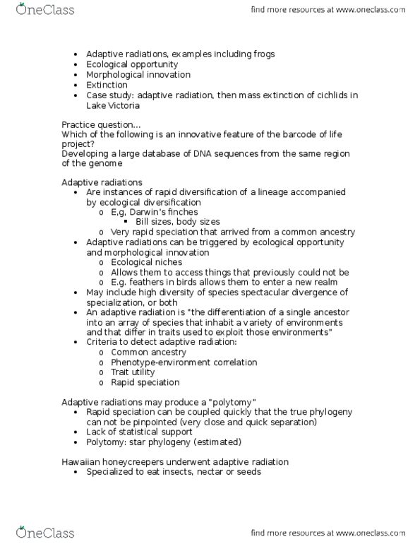 BIOLOGY 1M03 Lecture Notes - Lecture 1: Multicellular Organism, Insular Biogeography, Body Plan thumbnail