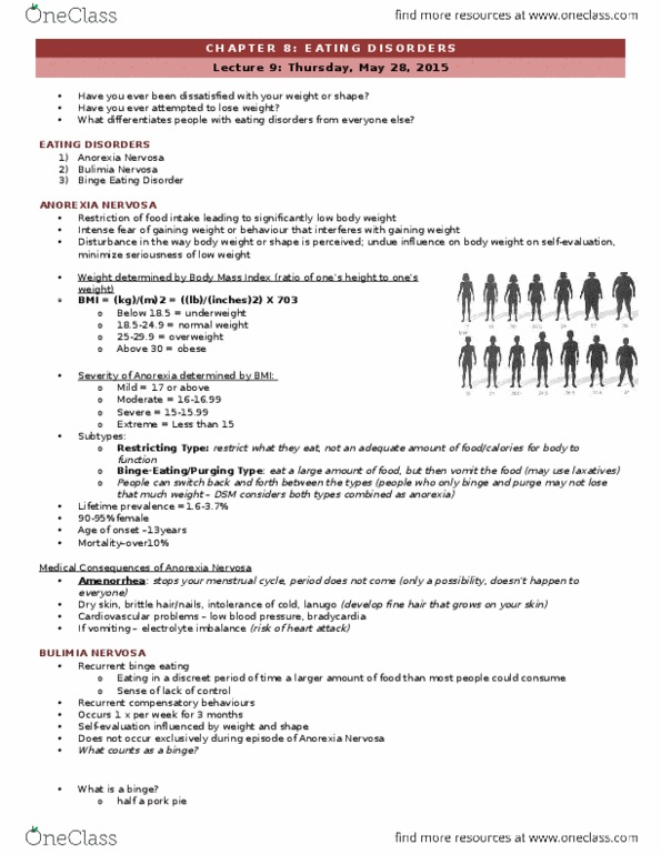 PSY 3171 Lecture Notes - Lecture 9: Diuretic, Binge Eating thumbnail