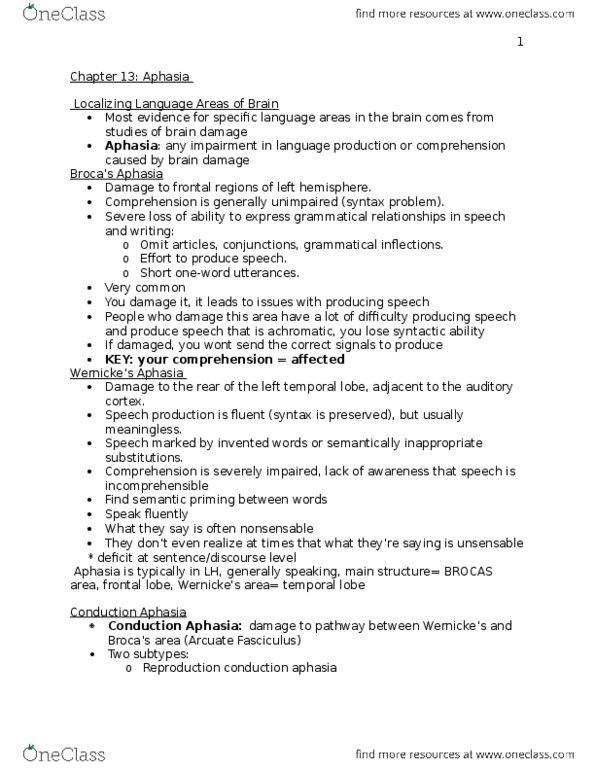 PS366 Chapter Notes - Chapter 13: Hearing Loss, Basal Ganglia, Parsing thumbnail