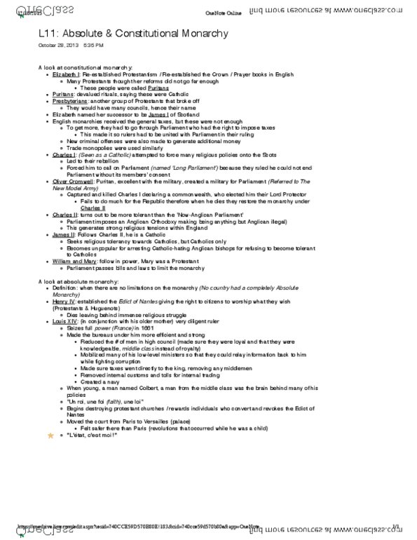 HIST 1010 Lecture Notes - Lecture 9: Microsoft Onenote, Amen, Long Parliament thumbnail