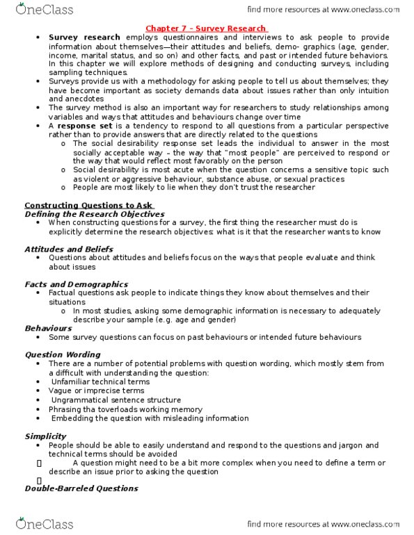 PSYB01H3 Chapter Notes - Chapter 7: Focus Group, Cluster Sampling, Longitudinal Study thumbnail