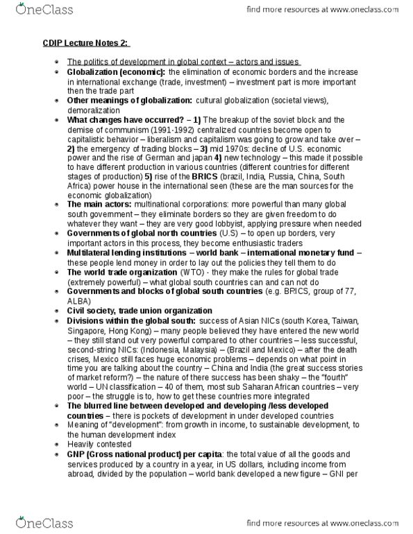 POLB90H3 Lecture Notes - Lecture 2: Human Development Index, World Trade Organization, Millennium Development Goals thumbnail