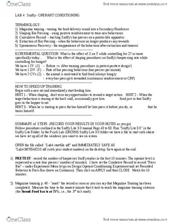 PSY100Y5 Lecture Notes - Lecture 4: Operant Conditioning, Reinforcement thumbnail