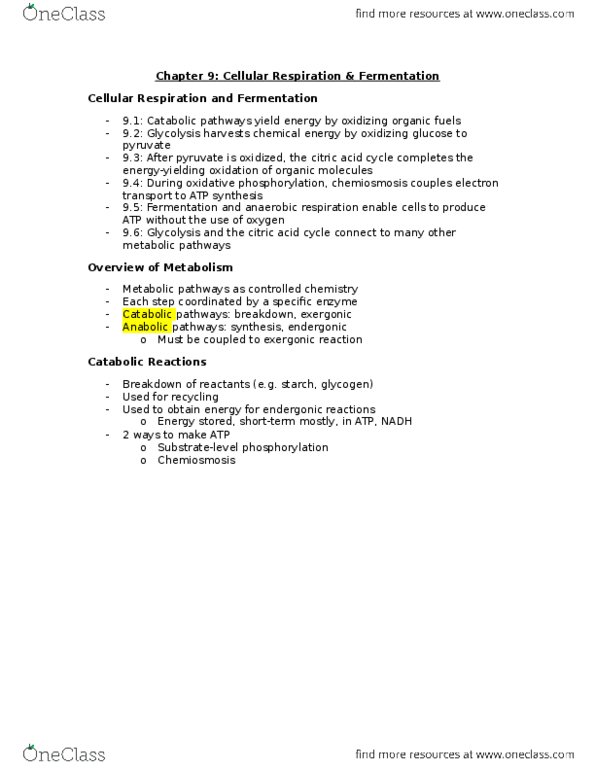 BIOL 102 Lecture Notes - Lecture 6: Facultative Anaerobic Organism, Nadh Dehydrogenase, Mitochondrial Matrix thumbnail
