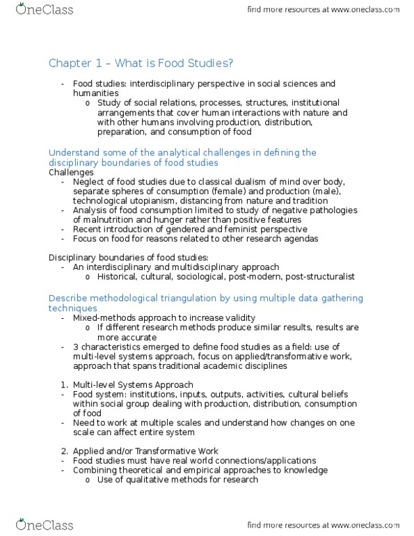 SOC 808 Chapter Notes - Chapter 1: Food Security, Post-Structuralism, Food Studies thumbnail