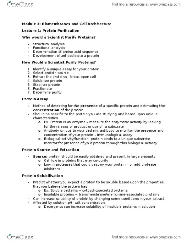 BIOLOGY 2B03 Lecture Notes - Lecture 3: Antigen, Polyacrylamide Gel Electrophoresis, Elution thumbnail