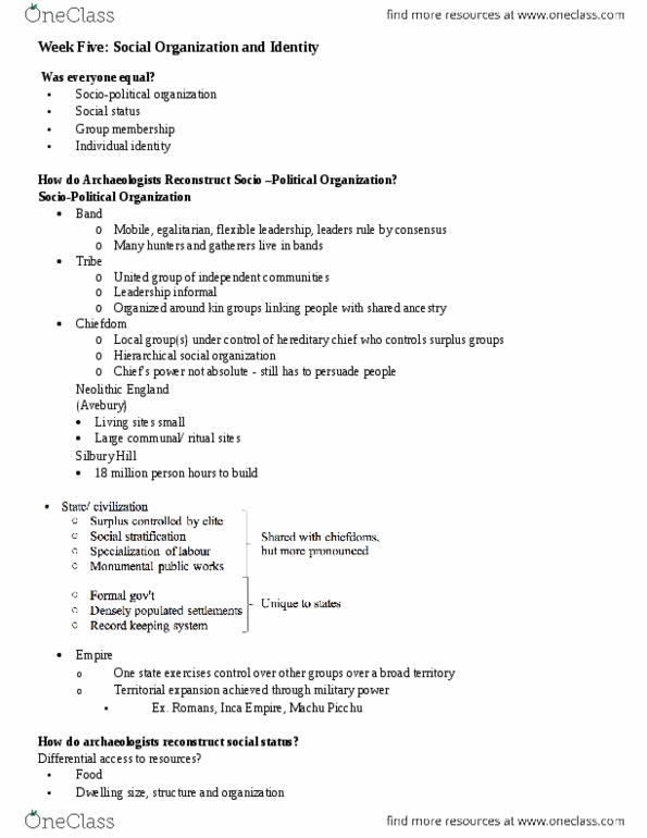 Anthropology 1020E Lecture Notes - Lecture 5: Social Stratification thumbnail