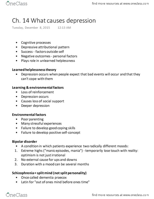 PS101 Chapter Notes - Chapter 14: Dissociative Identity Disorder, Frontal Lobe, Dissociative Disorder thumbnail