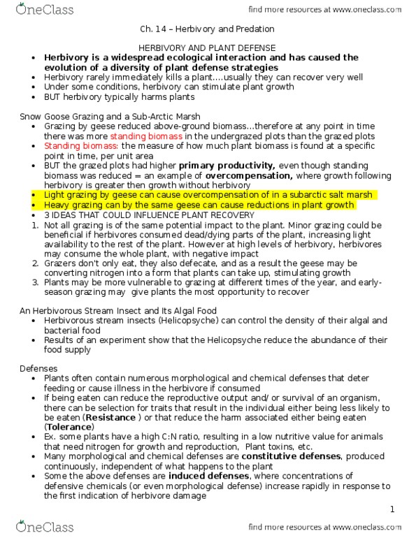 BIOLOGY 2F03 Lecture 14: Ch. 14 – Herbivory and Predation thumbnail