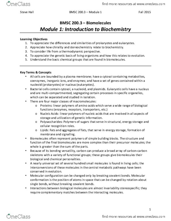 BMSC 200 Lecture Notes - Lecture 1: Chromosome, Cytoskeleton, Cyanobacteria thumbnail