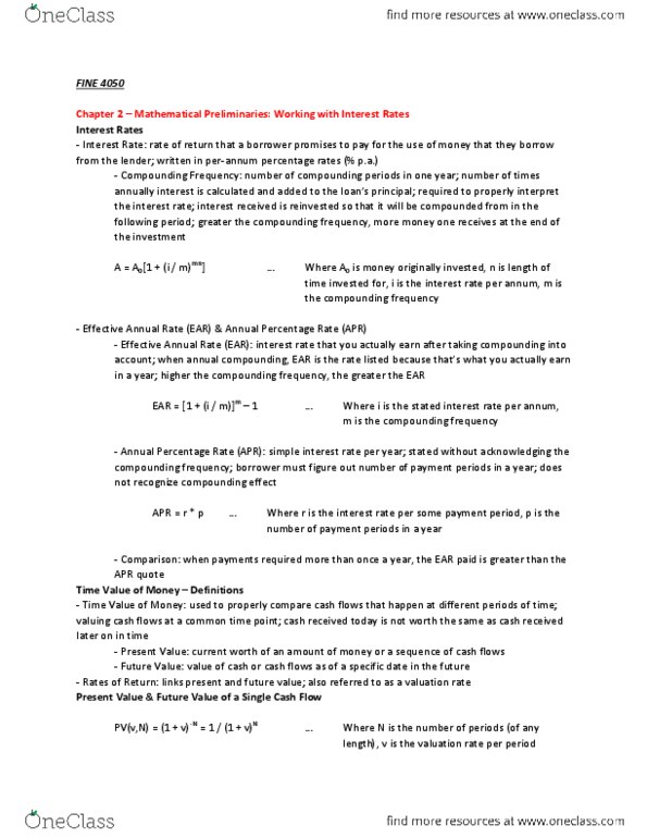 FINE 4050 Chapter Notes - Chapter 2: Effective Interest Rate, Time Signature, Interest thumbnail