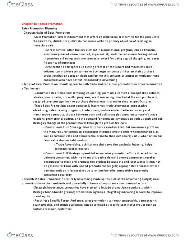 MKTG 4100 Chapter Notes - Chapter 14: Shelf Awareness, Operant Conditioning, Profit Margin thumbnail