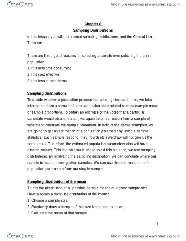 ACC 100 Lecture Notes - Lecture 8: Standard Deviation, Normal Distribution, Bias Of An Estimator thumbnail