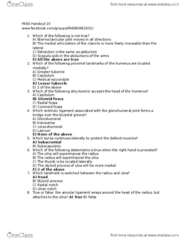 KINE 2031 Lecture Notes - Lecture 15: Ulna, Annular Ligament Of Radius, Ulnar Notch Of The Radius thumbnail