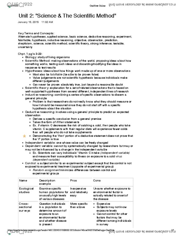 BIOL 1500 Lecture Notes - Lecture 2: Environmental Factor, Dependent And Independent Variables, Microsoft Onenote thumbnail