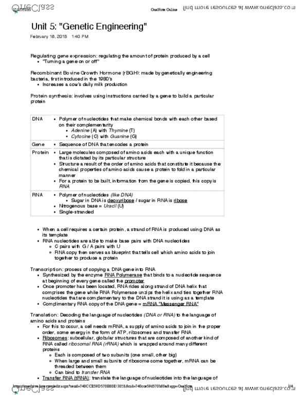 BIOL 1500 Lecture Notes - Lecture 5: Peptide, Genetically Modified Organism, Monarch Butterfly thumbnail