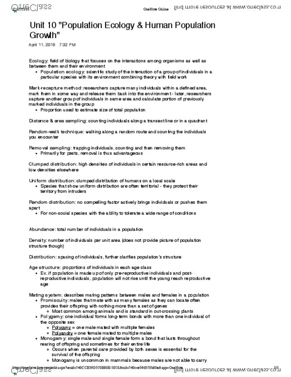 BIOL 1500 Lecture Notes - Lecture 10: Promiscuity, Carrying Capacity, Population Cycle thumbnail