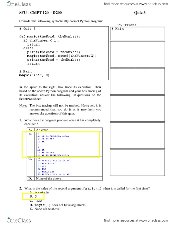 CMPT 120 Study Guide - Fall 2015, Quiz - Scantron Corporation, Computer ...