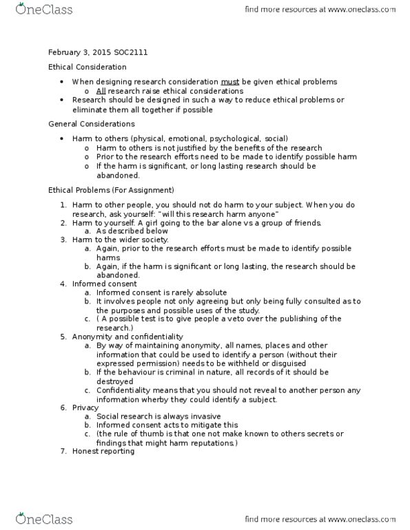 SOC 2111 Lecture Notes - Lecture 6: Honestreporting, Nacirema thumbnail