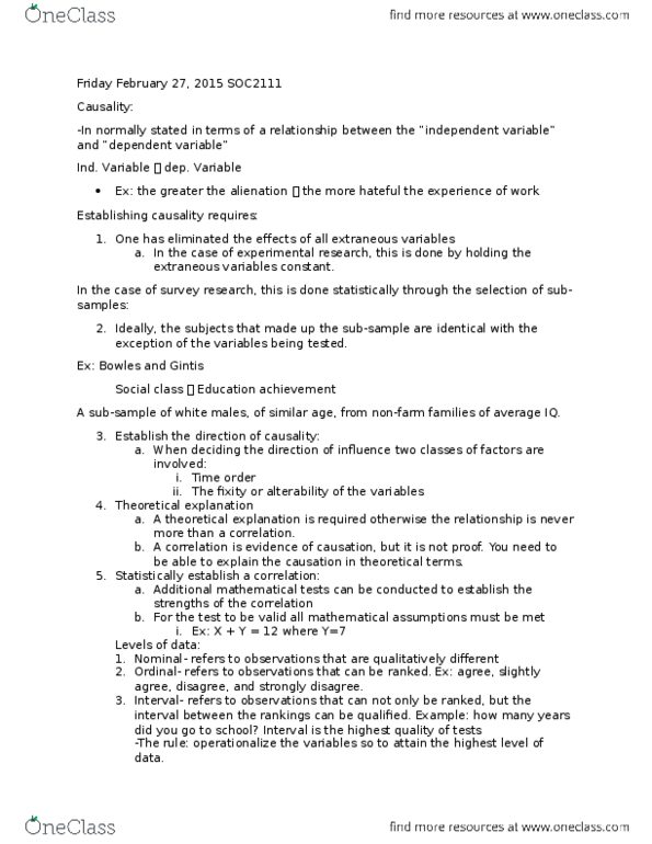 SOC 2111 Lecture Notes - Lecture 10: Questionnaire Construction, Social Class thumbnail