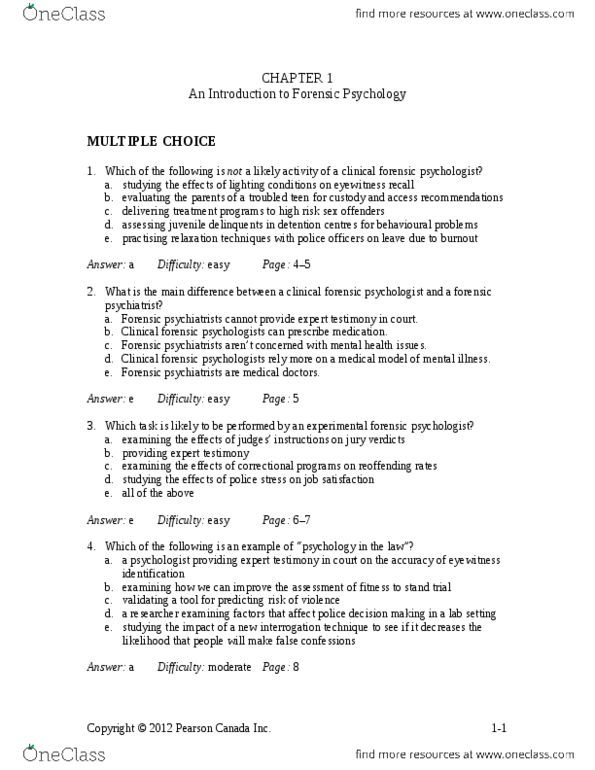 PSYC 2400 Chapter Notes - Chapter 1: Forensic Psychology, John Bowlby, Free Recall thumbnail