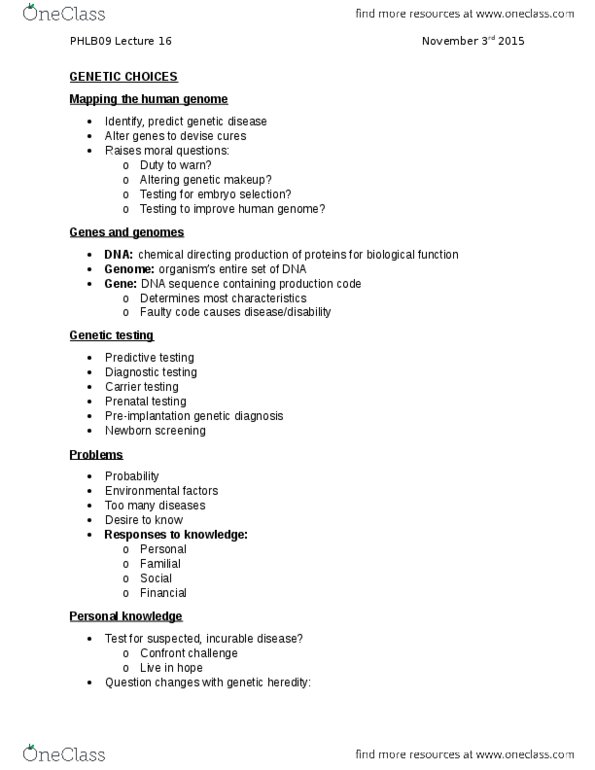 PHLB09H3 Lecture Notes - Lecture 16: In Vitro Fertilisation, Genetic Testing, Genetic Information Nondiscrimination Act thumbnail