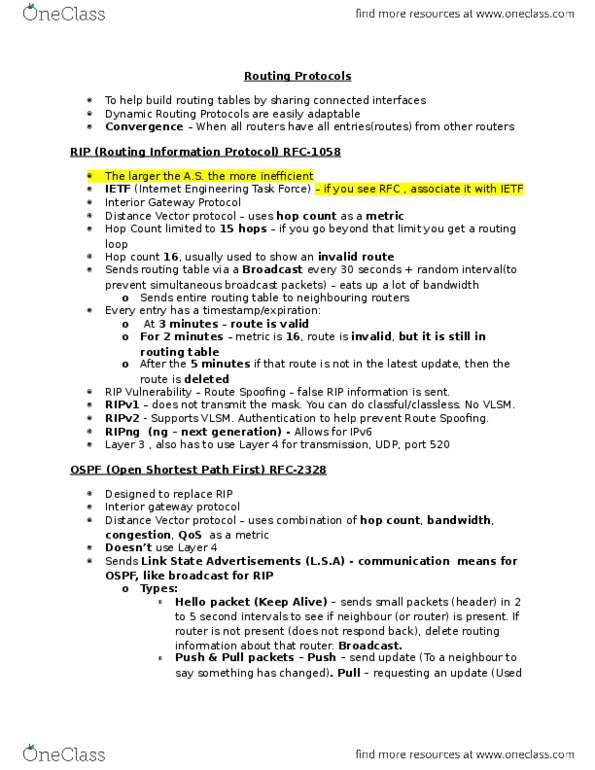 Computer Systems Technology DCN386 Lecture Notes - Lecture 3: Network Layer, Unicast, Open Shortest Path First thumbnail