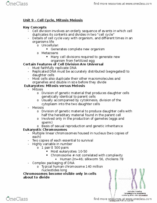 BIOL150 Lecture Notes - Lecture 9: Chromosome Abnormality, Unglued, Sydney Brenner thumbnail