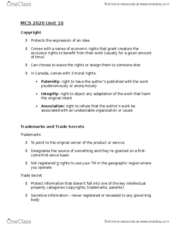 MCS 2020 Lecture Notes - Lecture 10: Advanced Access Content System, Digital Rights Management, Digital Millennium Copyright Act thumbnail