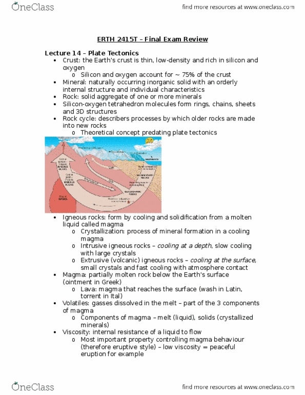 ERTH 2415 Lecture Notes - Lecture 22: Landform, Plinian Eruption, Exothermic Process thumbnail