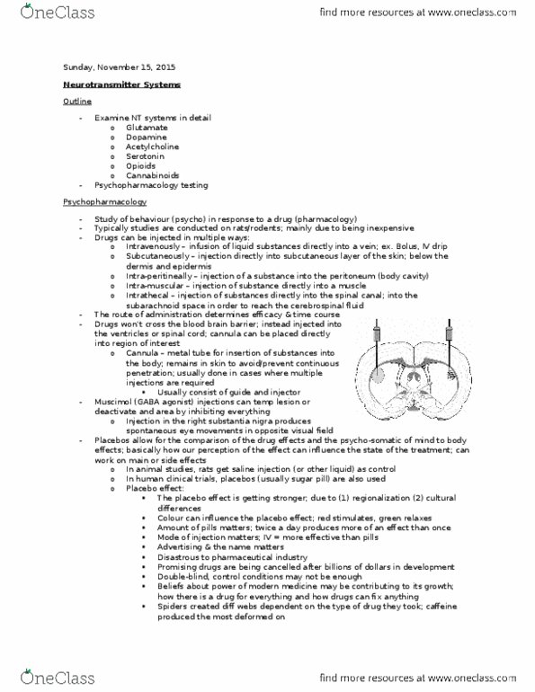 PSYC 271 Lecture Notes - Lecture 15: Neurotransmitter, Pharmacology, Dynorphin thumbnail