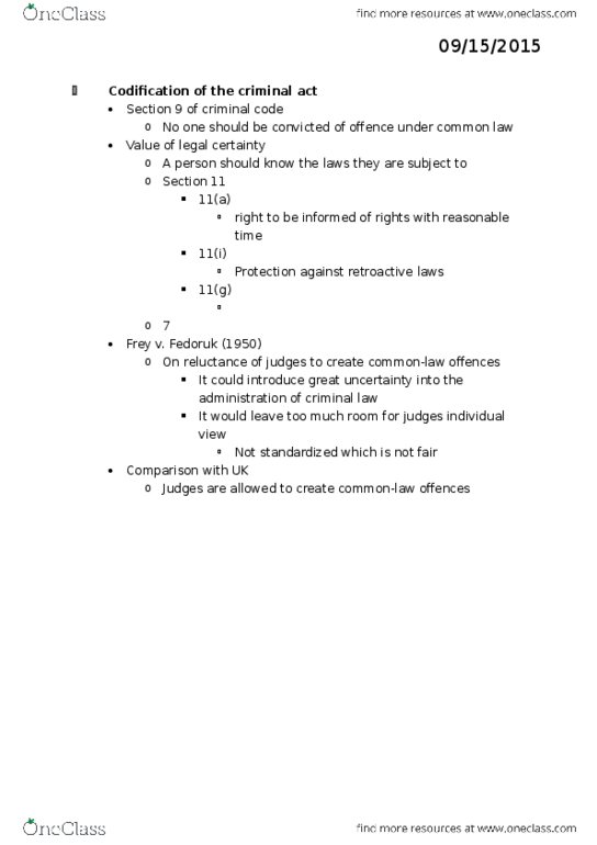 CRM 200 Lecture Notes - Lecture 2: Common Law Offence, Sylvia Fedoruk, Legal Certainty thumbnail