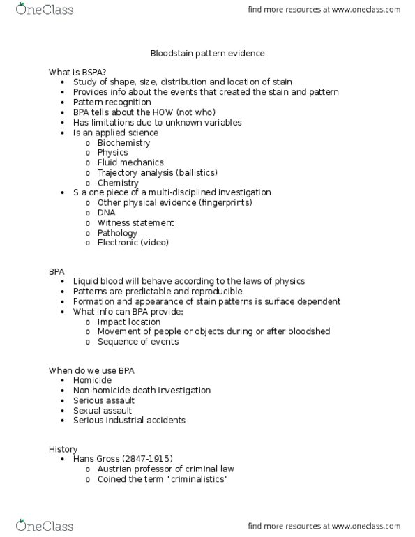 FSC239Y5 Lecture Notes - Lecture 6: Hans Gross, Forensic Science, Sexual Assault thumbnail