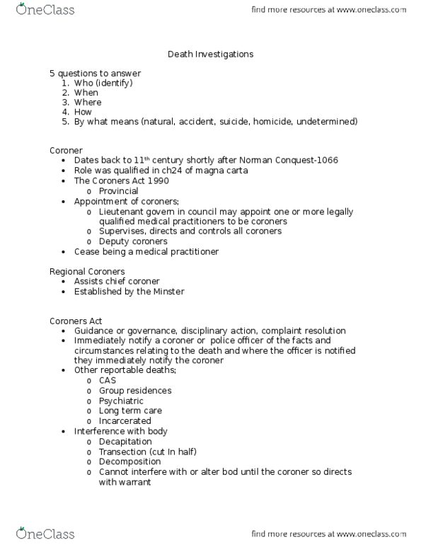 FSC239Y5 Lecture Notes - Lecture 7: Autopsy, Long-Term Care, Coroner thumbnail