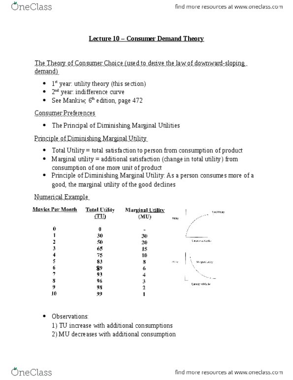 ECO101H1 Lecture Notes - Lecture 10: Marginal Utility, Utility, Indifference Curve thumbnail