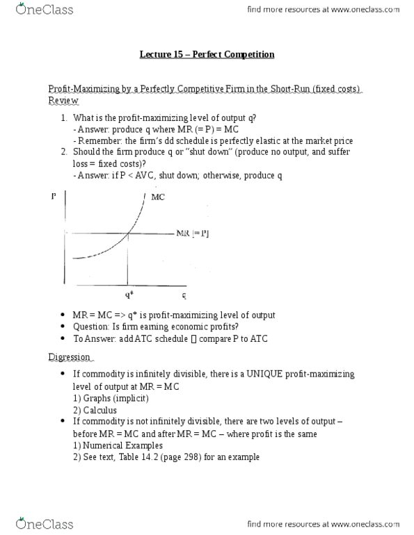 ECO101H1 Lecture Notes - Lecture 15: Perfect Competition, Market Price, Organic Food thumbnail