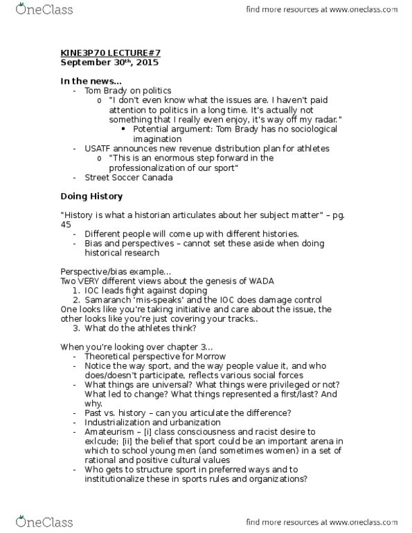 KINE 3P70 Lecture Notes - Lecture 7: Maple Leaf Gardens, Social Forces, Umbrella Organization thumbnail