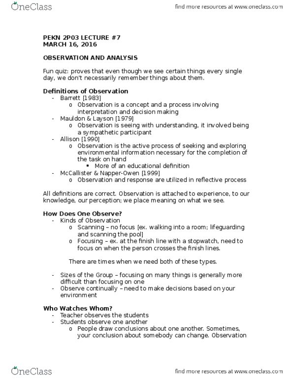 KINE 2P03 Lecture Notes - Lecture 7: Stopwatch thumbnail