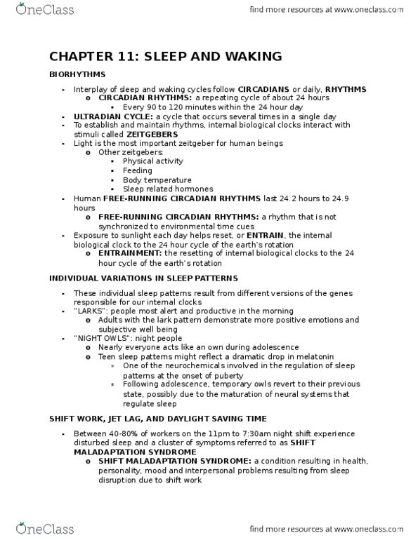 PSYB64H3 Lecture Notes - Lecture 8: Natural Disaster, Adenosine, Sleep Disorder thumbnail