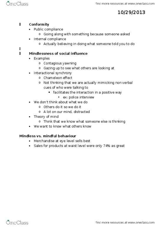 PSY 504 Lecture Notes - Lecture 8: Normative Social Influence, Solomon Asch, Muzafer Sherif thumbnail